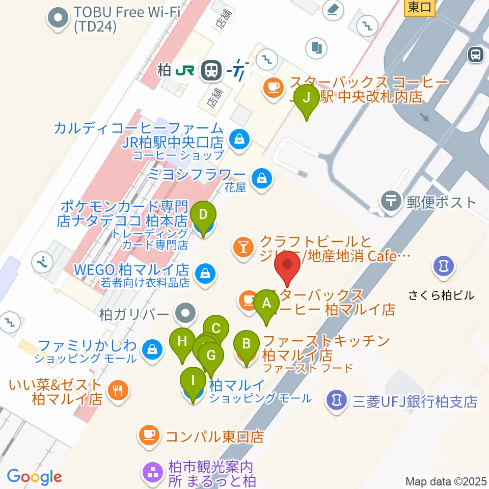 ヤマノミュージックセンター柏駅前周辺のファミレス・ファーストフード一覧地図