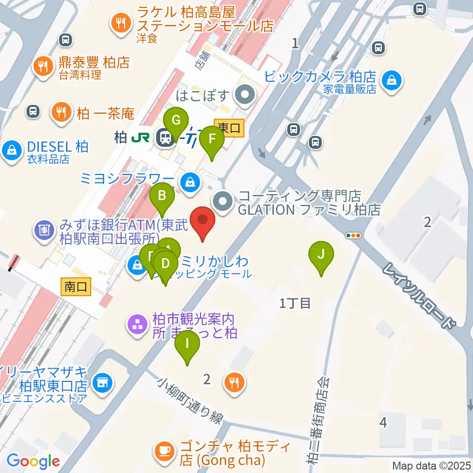 ヤマノミュージックセンター柏駅前周辺のファミレス・ファーストフード一覧地図