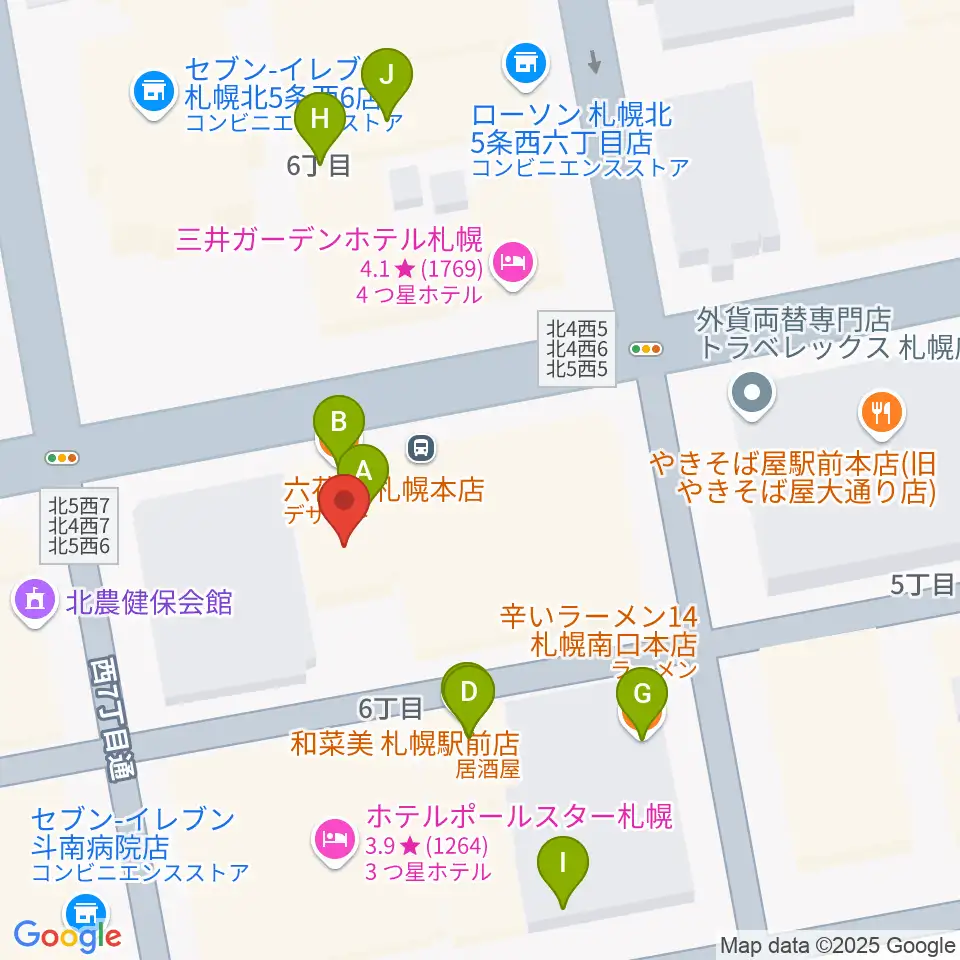ヤマハミュージック 札幌店周辺のファミレス・ファーストフード一覧地図
