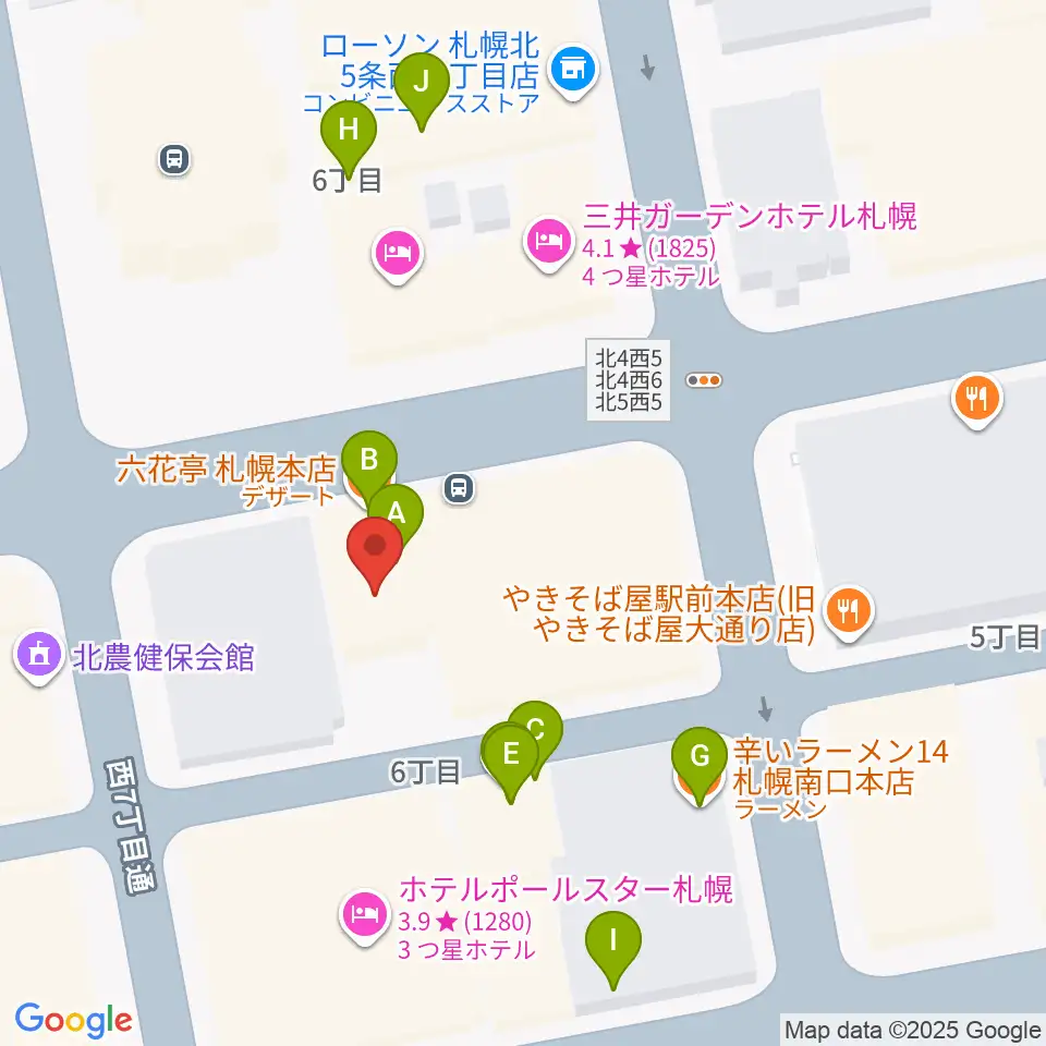ヤマハミュージック 札幌店周辺のファミレス・ファーストフード一覧地図