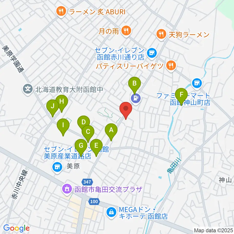 ヤマハミュージック 函館店周辺のファミレス・ファーストフード一覧地図