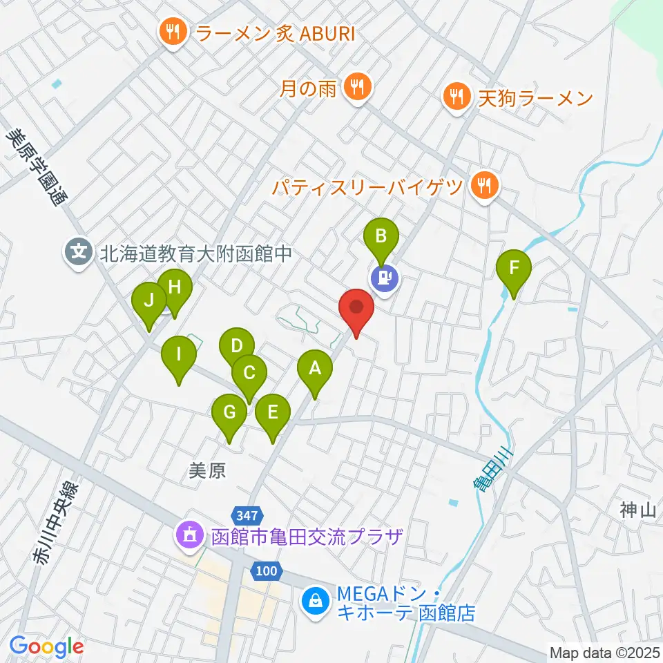 ヤマハミュージック 函館店周辺のファミレス・ファーストフード一覧地図