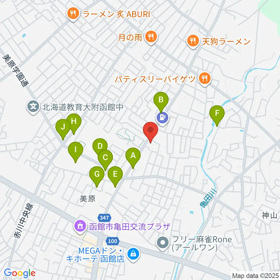 ヤマハミュージック 函館店周辺のファミレス・ファーストフード一覧地図