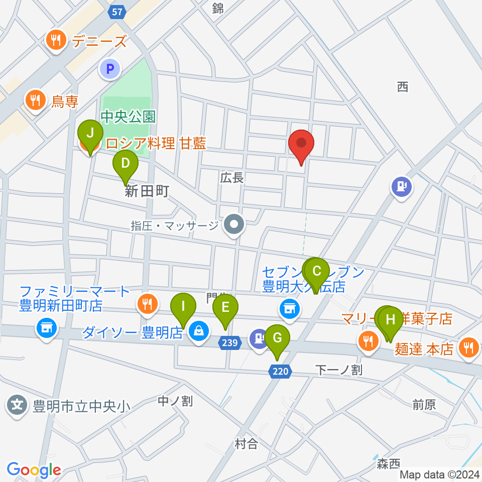 ミズノ弦楽器周辺のファミレス・ファーストフード一覧地図