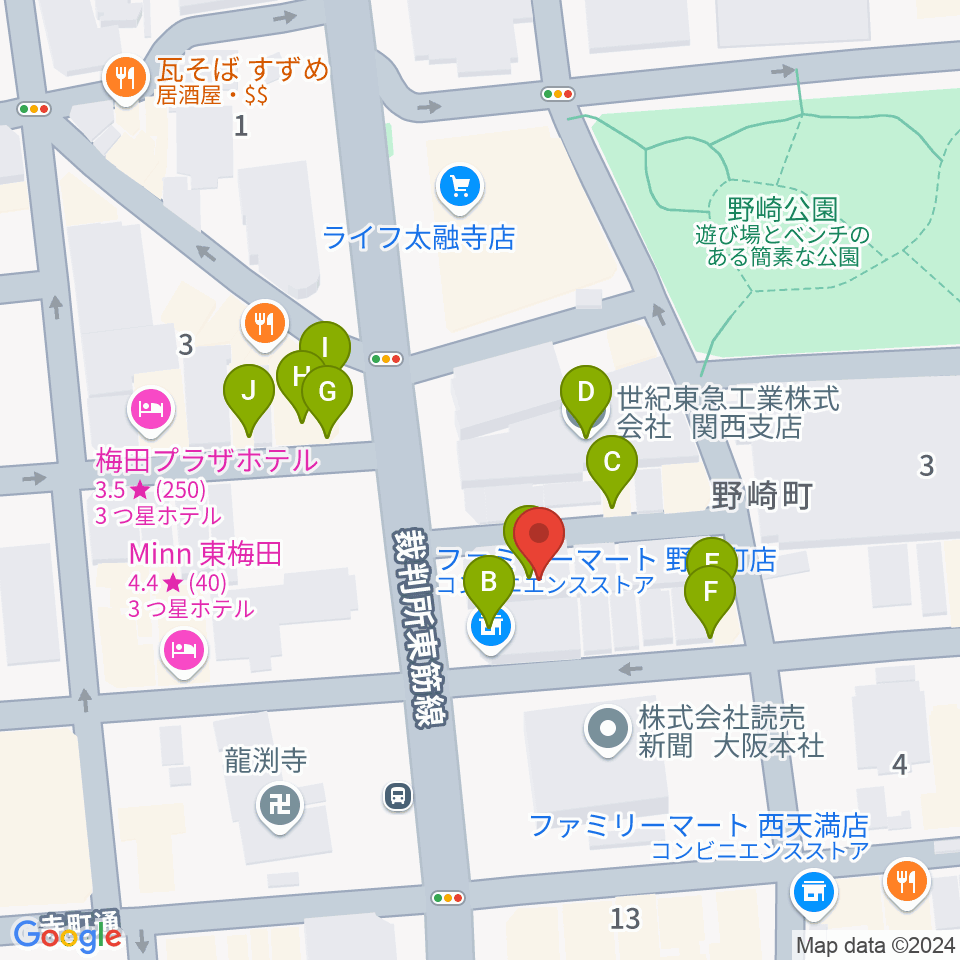 梅田ALWAYS周辺のファミレス・ファーストフード一覧地図