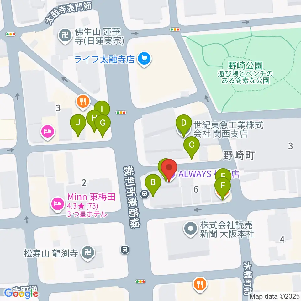 梅田ALWAYS周辺のファミレス・ファーストフード一覧地図