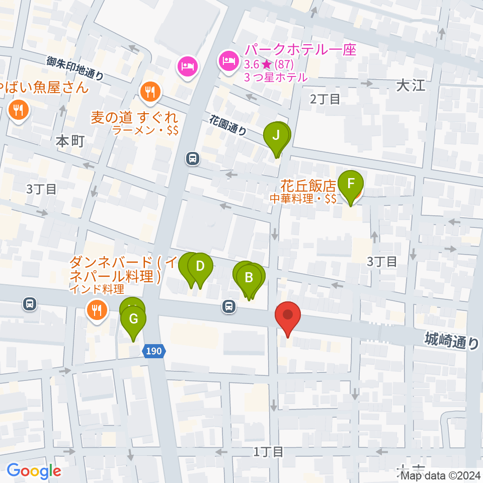 尾張一宮ミュージックポケット周辺のファミレス・ファーストフード一覧地図