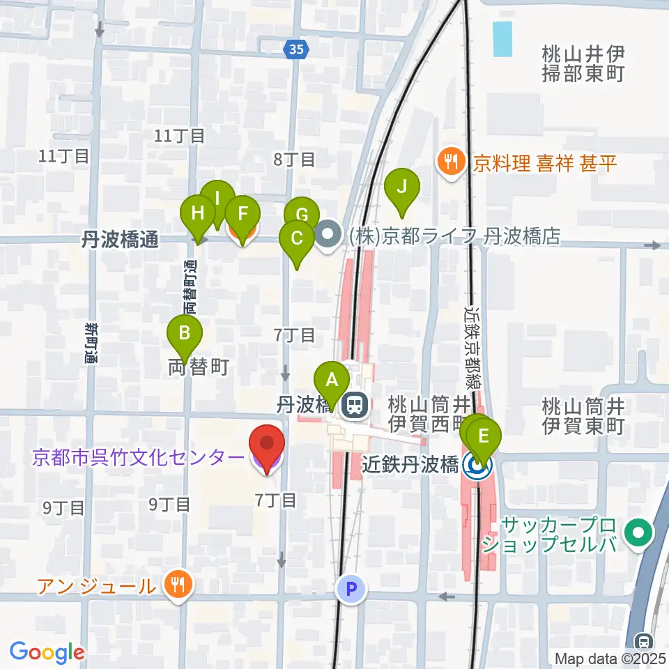 京都市呉竹文化センター周辺のファミレス・ファーストフード一覧地図