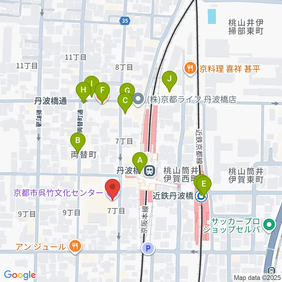 京都市呉竹文化センター周辺のファミレス・ファーストフード一覧地図