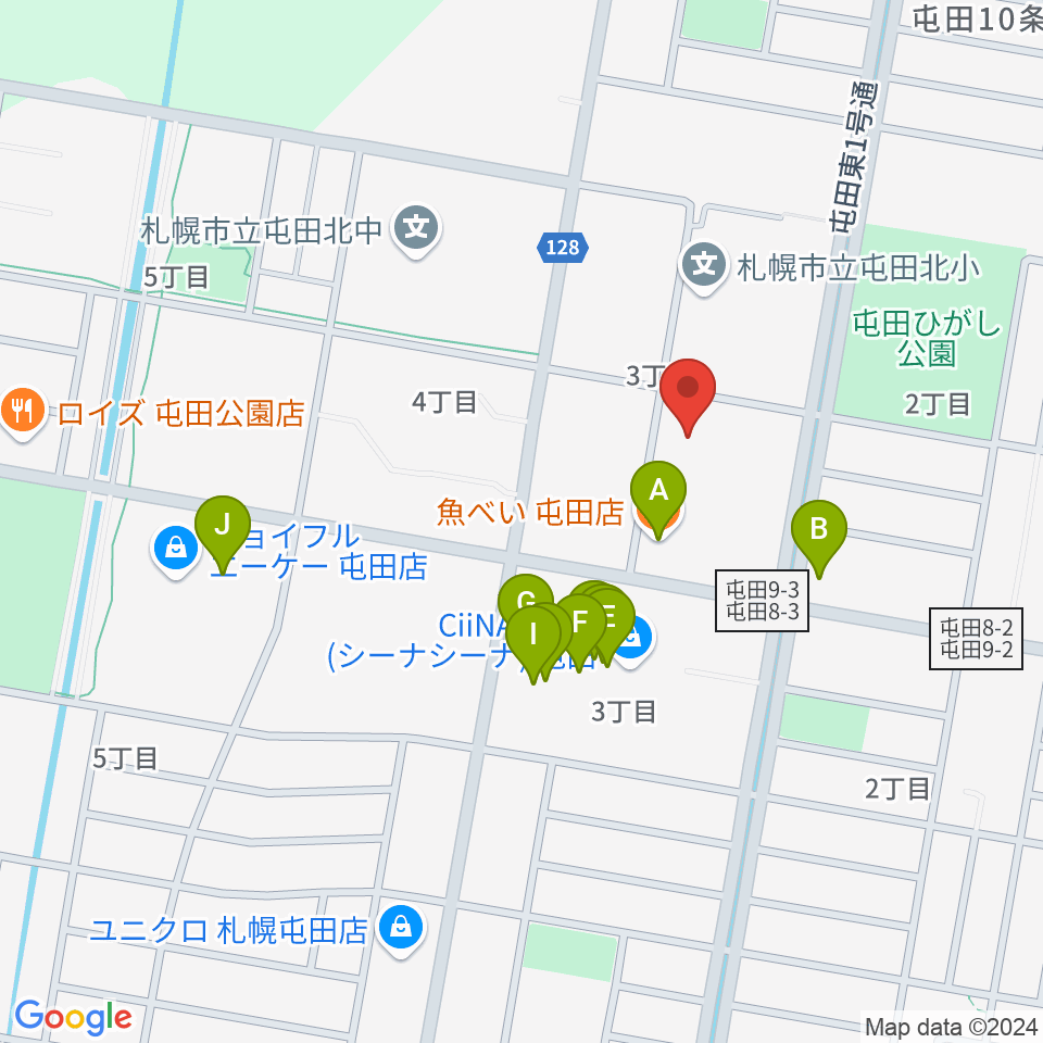 屯田センター ヤマハミュージック周辺のファミレス・ファーストフード一覧地図