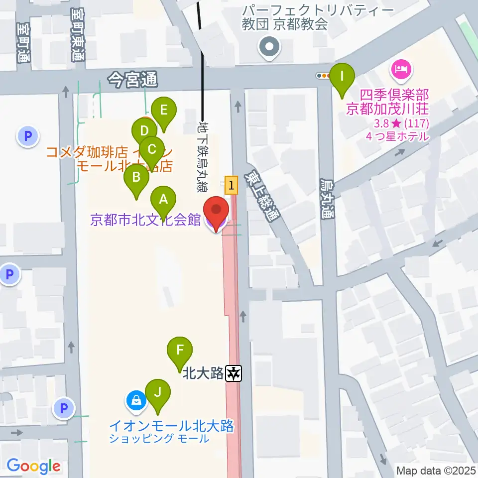 京都市北文化会館周辺のファミレス・ファーストフード一覧地図