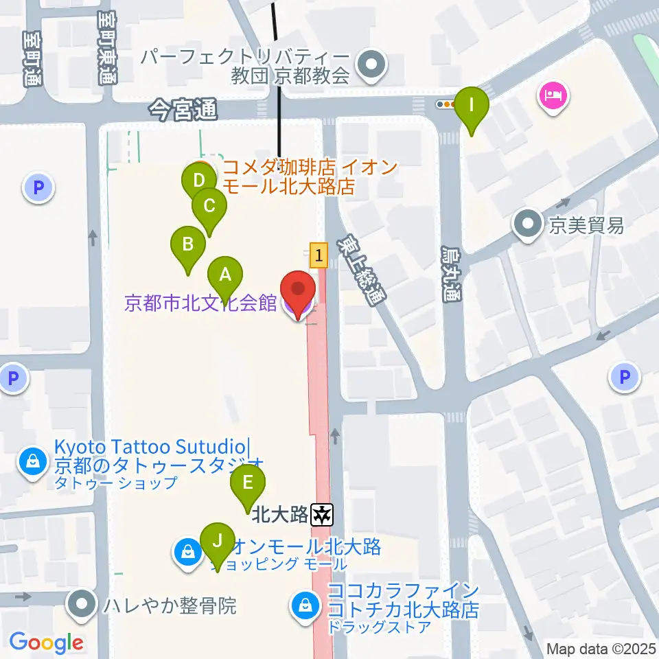 京都市北文化会館周辺のファミレス・ファーストフード一覧地図