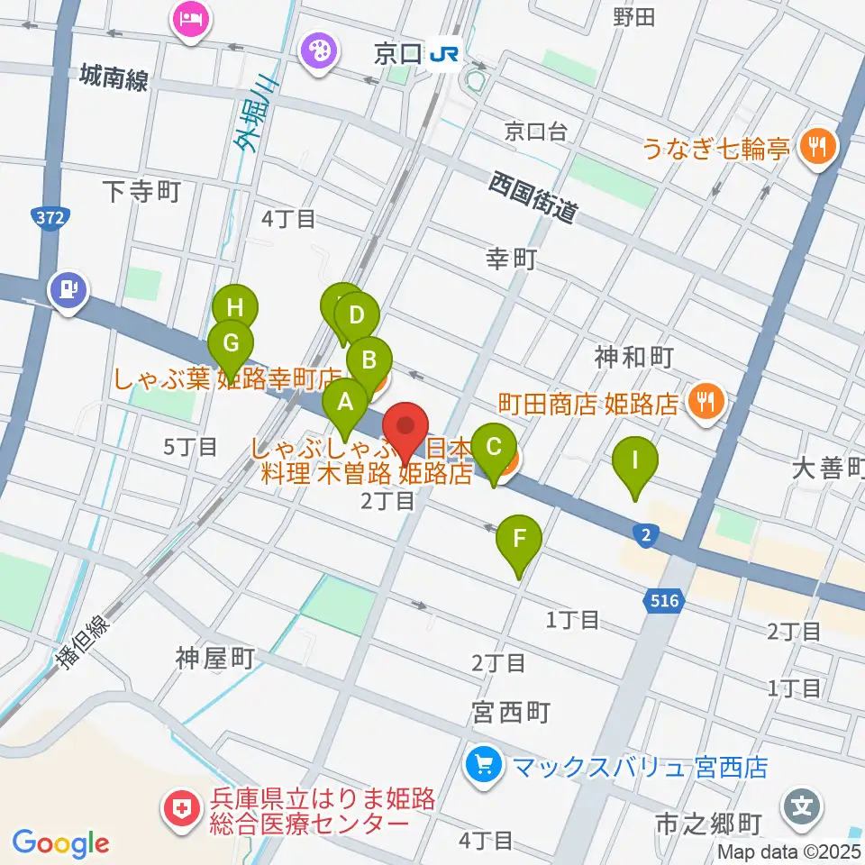 やぎ楽器 姫路店周辺のファミレス・ファーストフード一覧地図