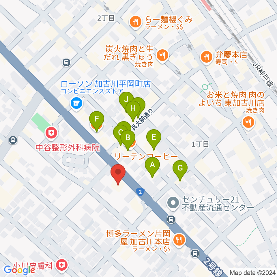 やぎ楽器 東加古川店周辺のファミレス・ファーストフード一覧地図