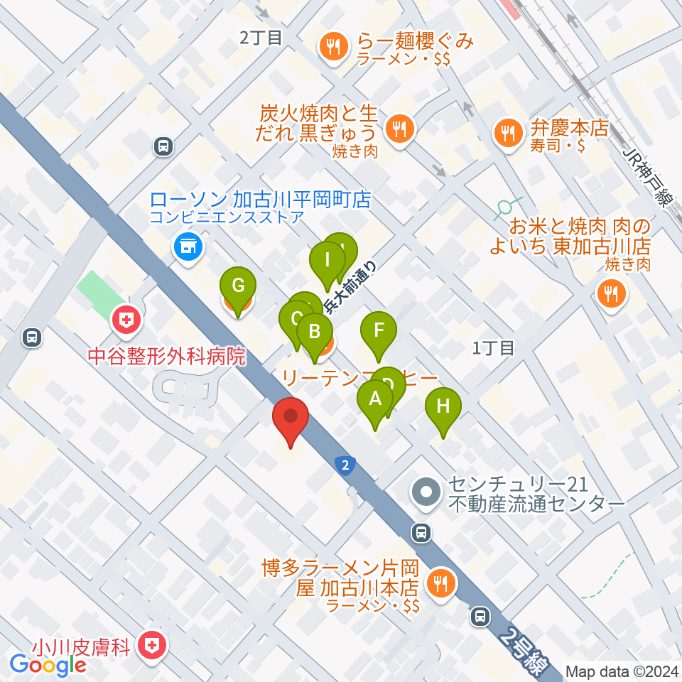 やぎ楽器 東加古川店周辺のファミレス・ファーストフード一覧地図