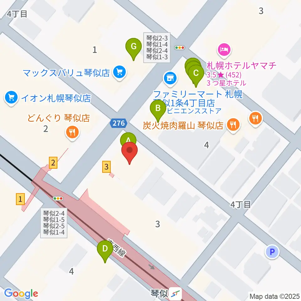 琴似センター ヤマハミュージック周辺のファミレス・ファーストフード一覧地図