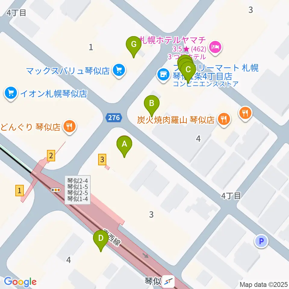 琴似センター ヤマハミュージック周辺のファミレス・ファーストフード一覧地図