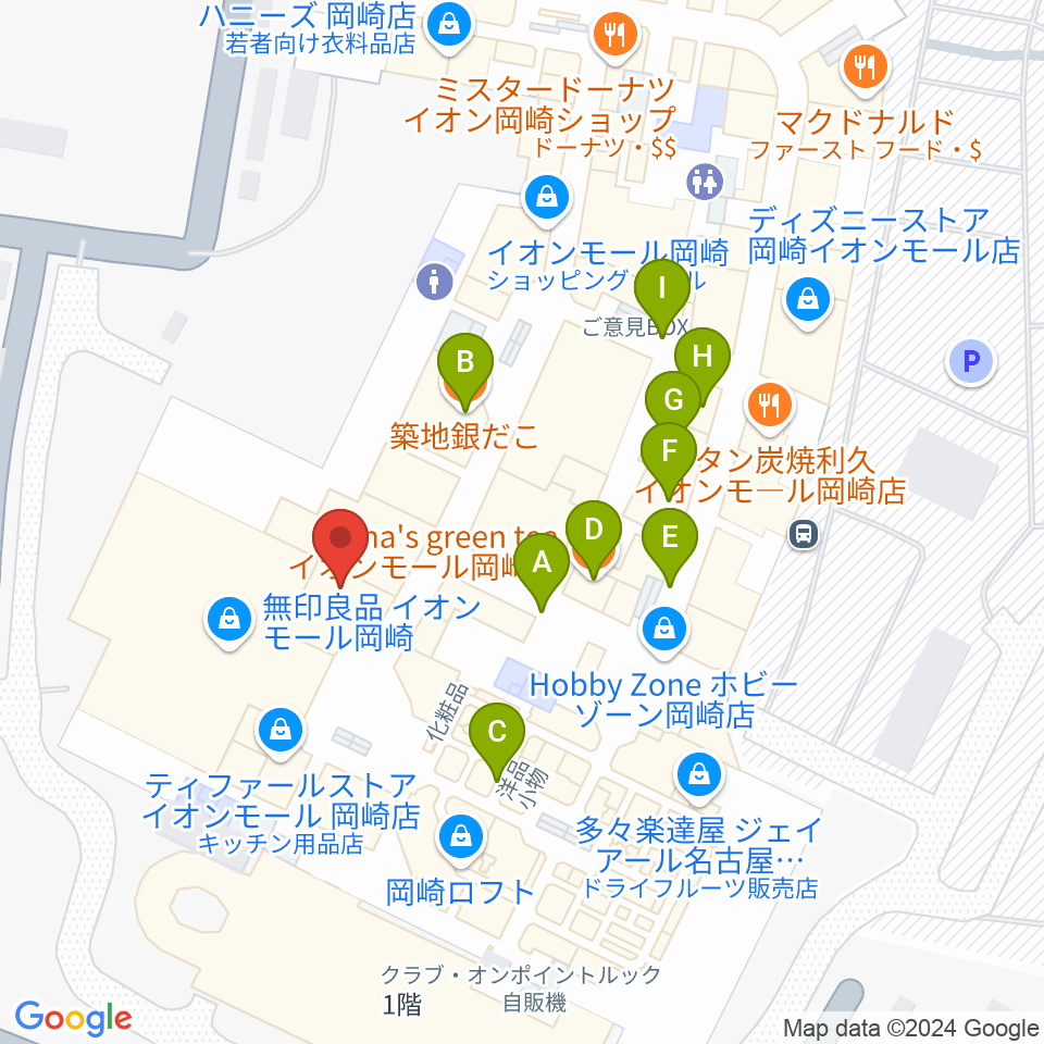 島村楽器イオンモール岡崎店周辺のファミレス・ファーストフード一覧地図