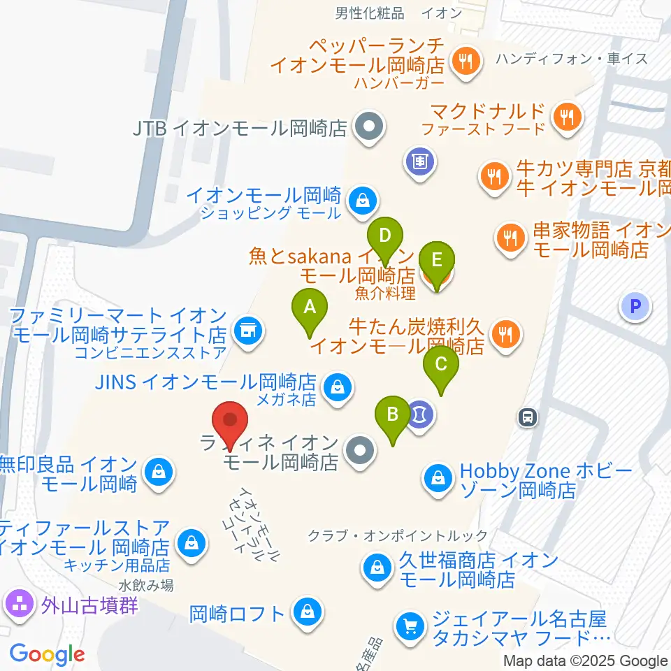 島村楽器イオンモール岡崎店周辺のファミレス・ファーストフード一覧地図