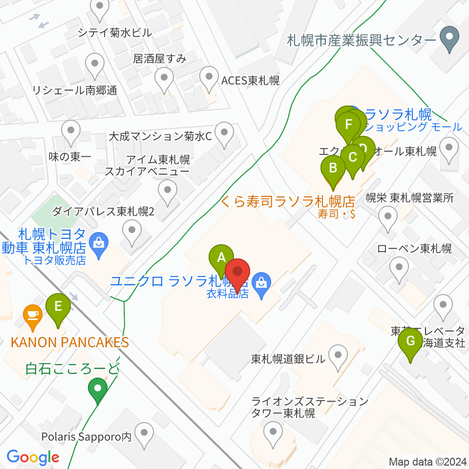 東札幌センター ヤマハミュージック周辺のファミレス・ファーストフード一覧地図