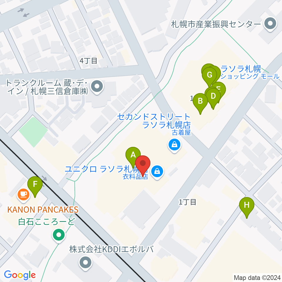 東札幌センター ヤマハミュージック周辺のファミレス・ファーストフード一覧地図