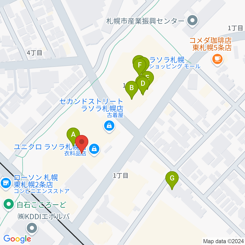 東札幌センター ヤマハミュージック周辺のファミレス・ファーストフード一覧地図