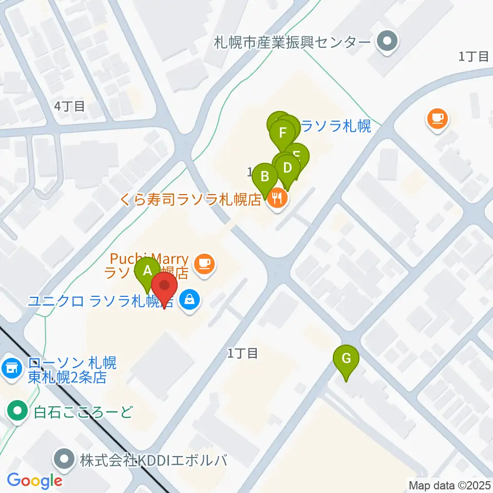東札幌センター ヤマハミュージック周辺のファミレス・ファーストフード一覧地図