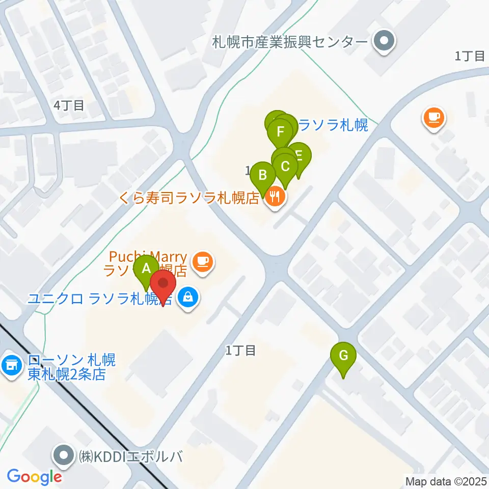 東札幌センター ヤマハミュージック周辺のファミレス・ファーストフード一覧地図