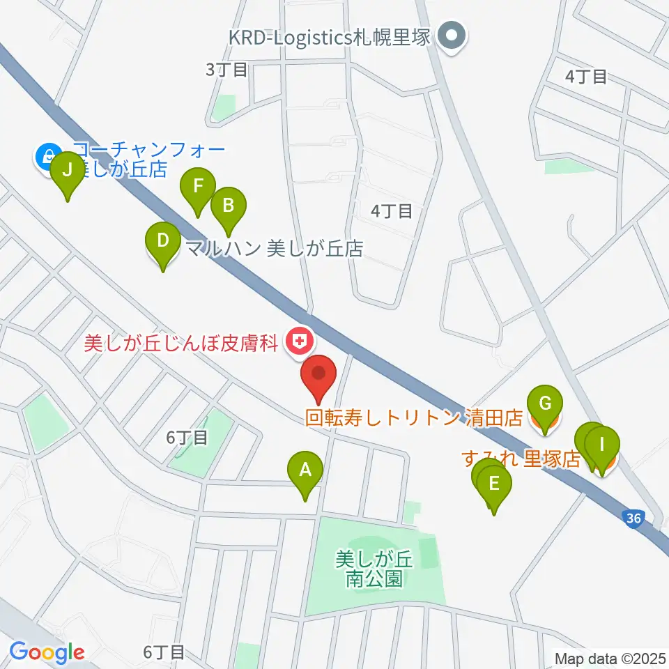 エルム楽器 美しが丘センター周辺のファミレス・ファーストフード一覧地図