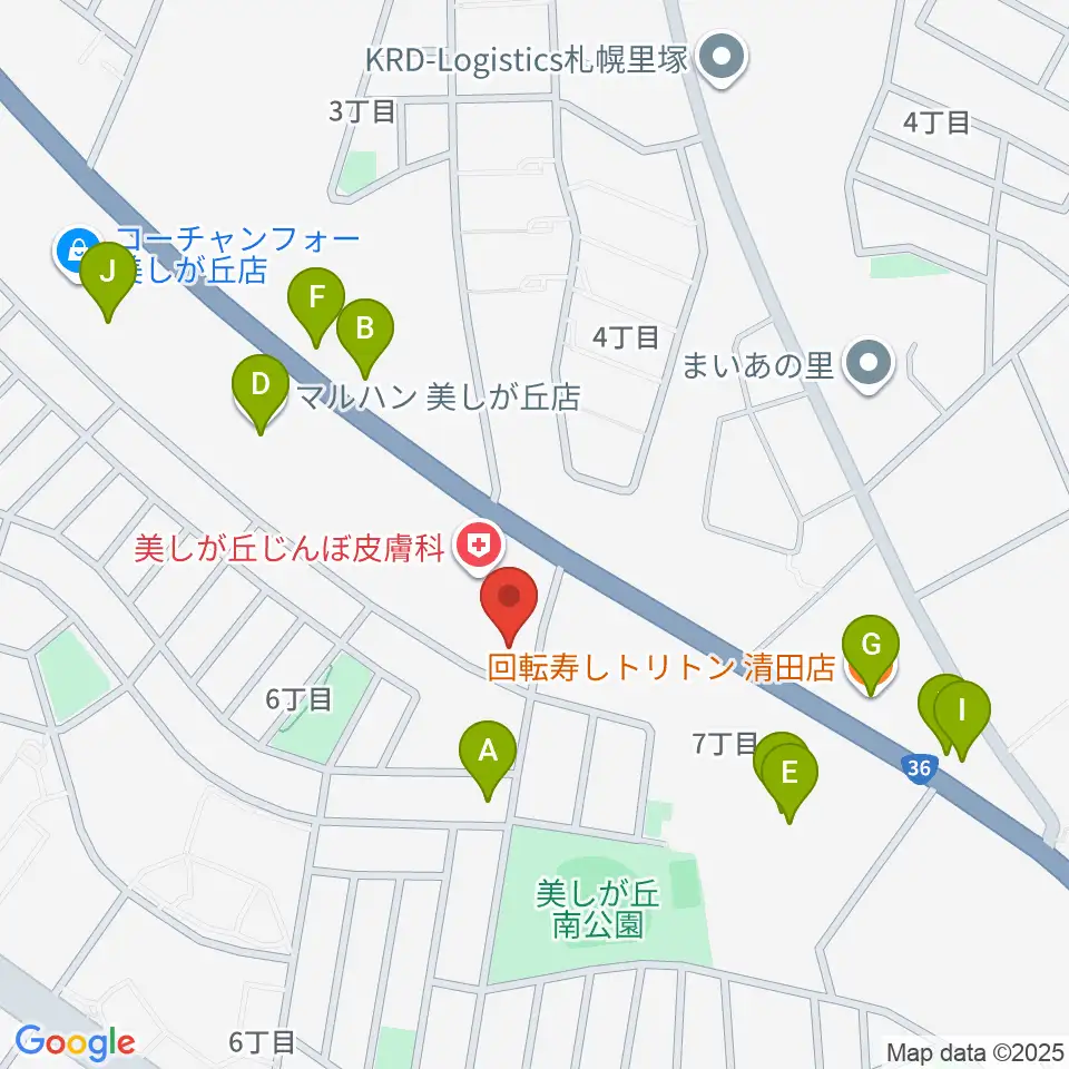 エルム楽器 美しが丘センター周辺のファミレス・ファーストフード一覧地図