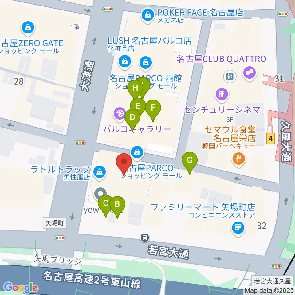 島村楽器 名古屋パルコ店  周辺のファミレス・ファーストフード一覧地図