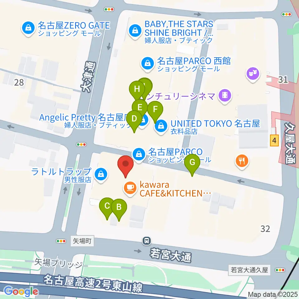 島村楽器 名古屋パルコ店  周辺のファミレス・ファーストフード一覧地図