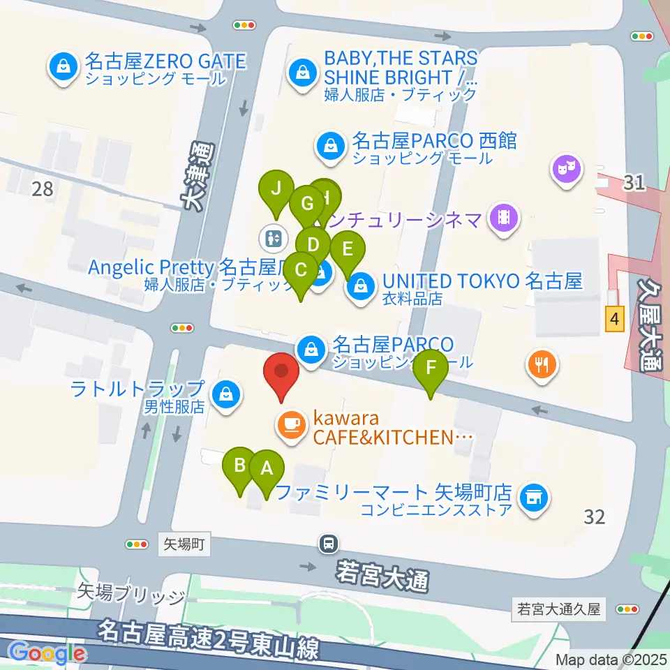 島村楽器 名古屋パルコ店  周辺のファミレス・ファーストフード一覧地図