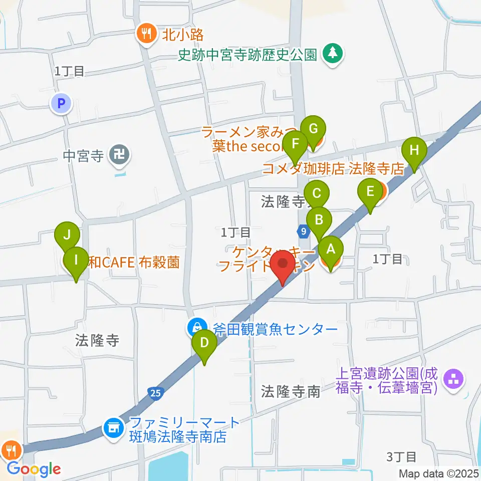 ピアノ工房ジークレフ周辺のファミレス・ファーストフード一覧地図