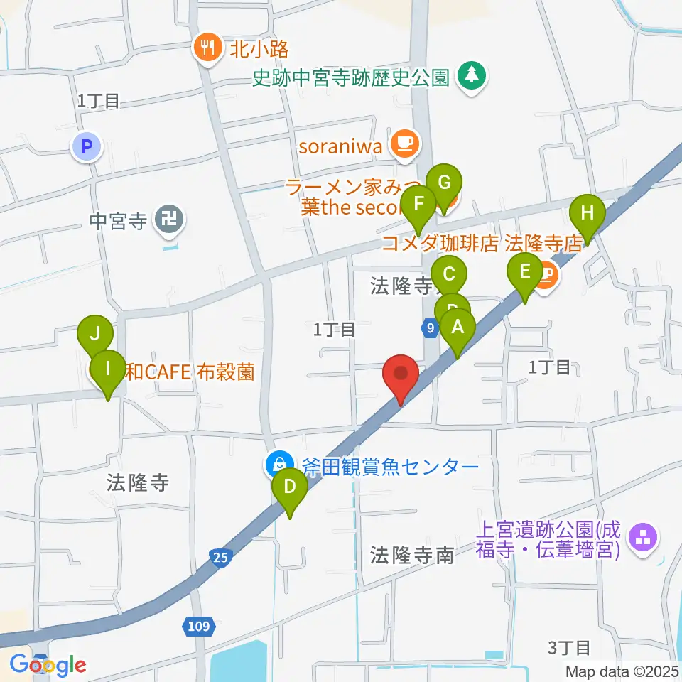 ピアノ工房ジークレフ周辺のファミレス・ファーストフード一覧地図