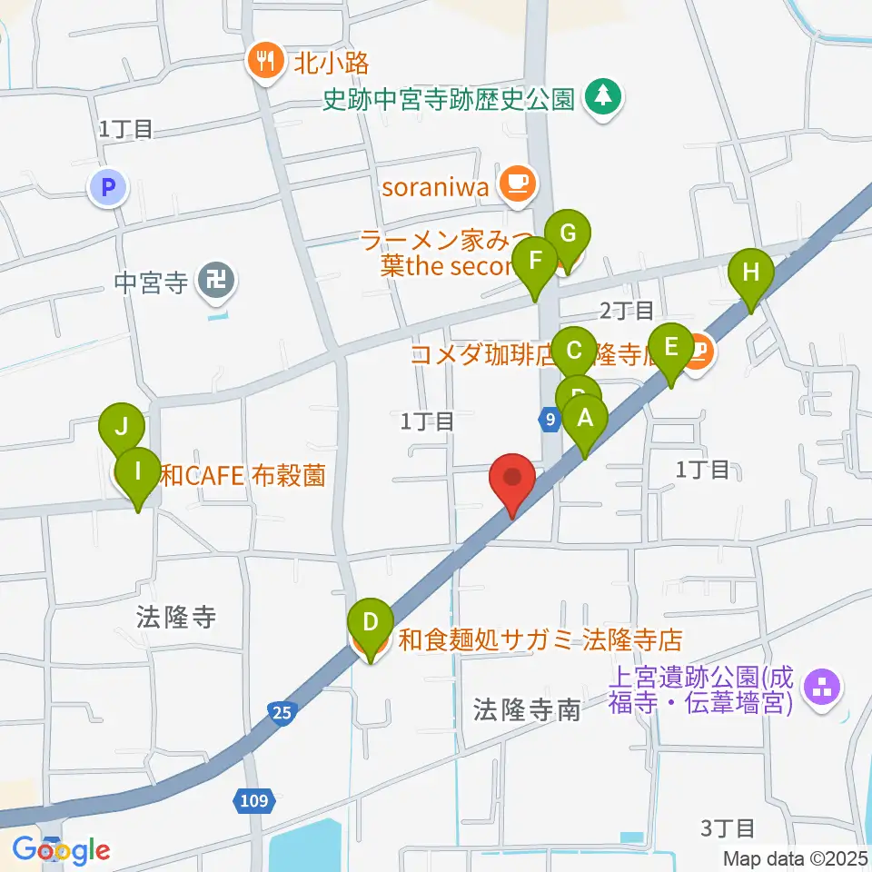 ピアノ工房ジークレフ周辺のファミレス・ファーストフード一覧地図