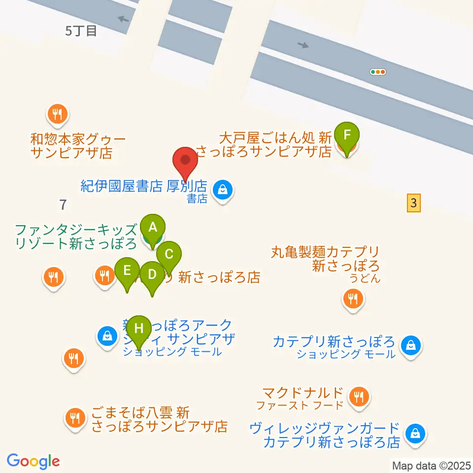 サンピアザセンター ヤマハミュージック周辺のファミレス・ファーストフード一覧地図