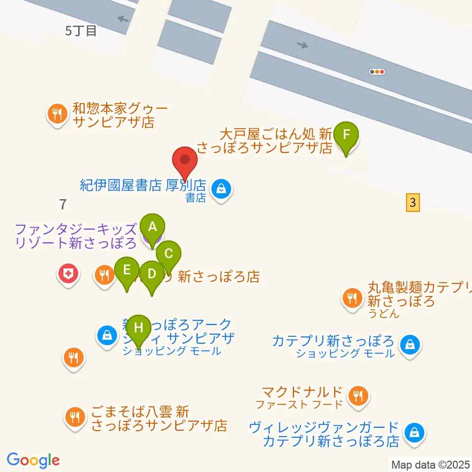 サンピアザセンター ヤマハミュージック周辺のファミレス・ファーストフード一覧地図