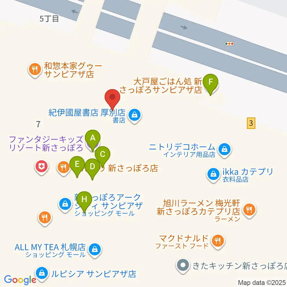 サンピアザセンター ヤマハミュージック周辺のファミレス・ファーストフード一覧地図