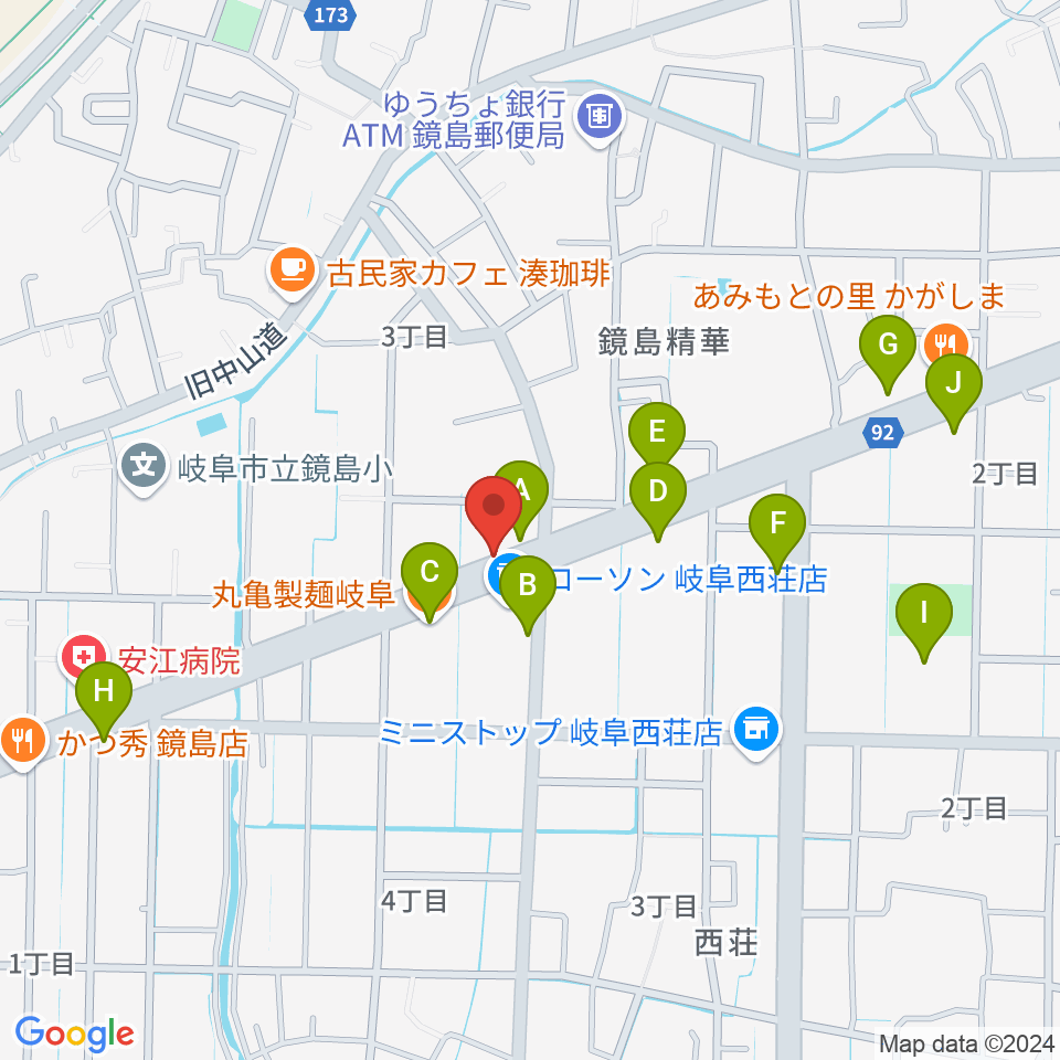 ミュージックハウスフレンズ周辺のファミレス・ファーストフード一覧地図