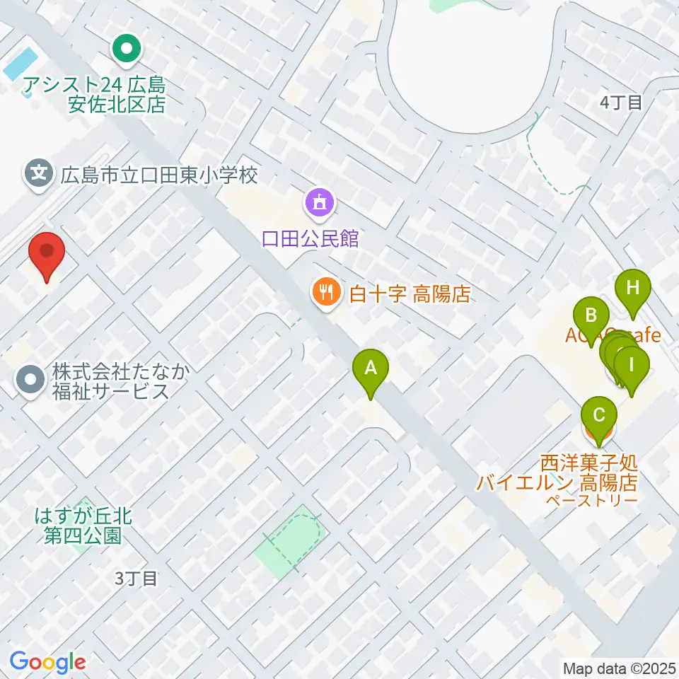 ミュージックウィング広島音楽教室周辺のファミレス・ファーストフード一覧地図