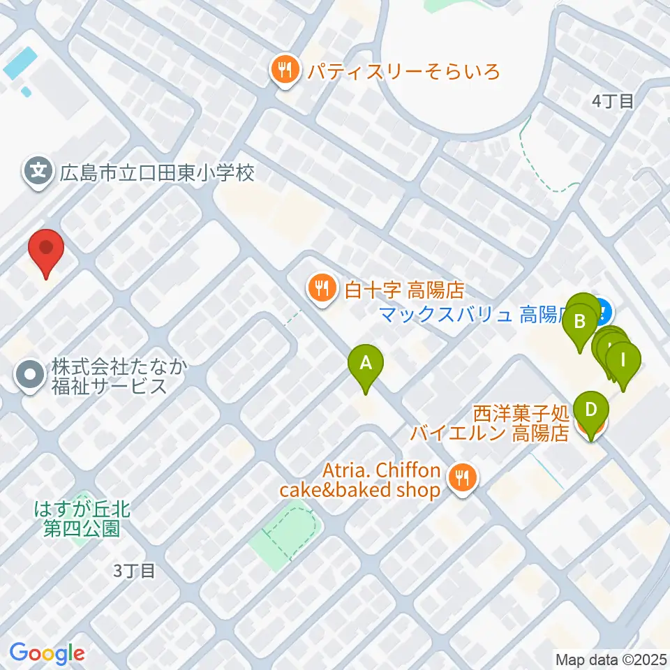 ミュージックウィング広島音楽教室周辺のファミレス・ファーストフード一覧地図