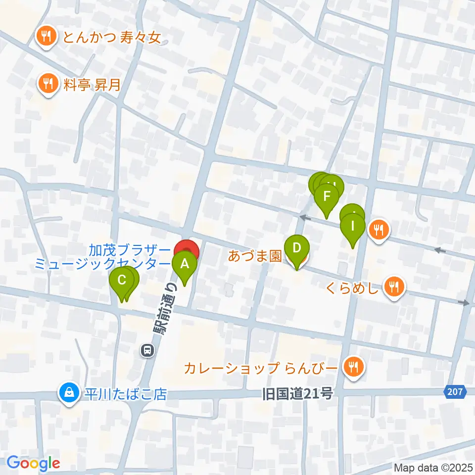 加茂ブラザーミュージックセンター周辺のファミレス・ファーストフード一覧地図