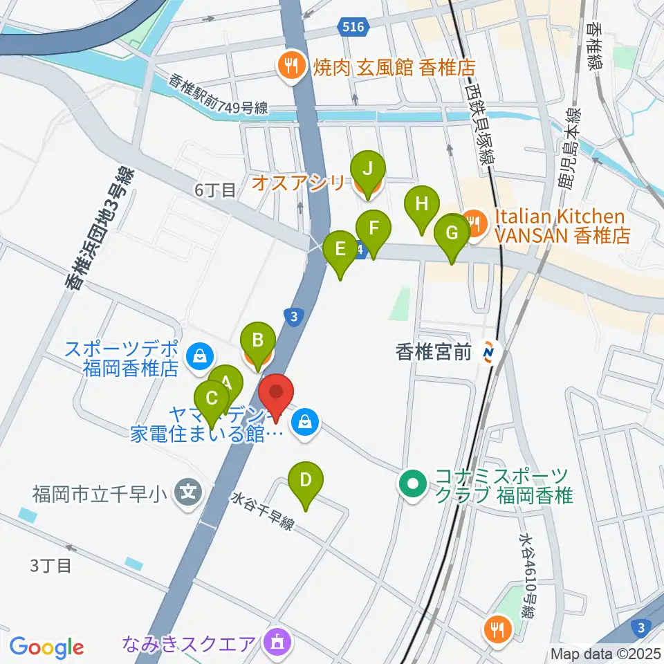 ミュージックメイト福岡周辺のファミレス・ファーストフード一覧地図