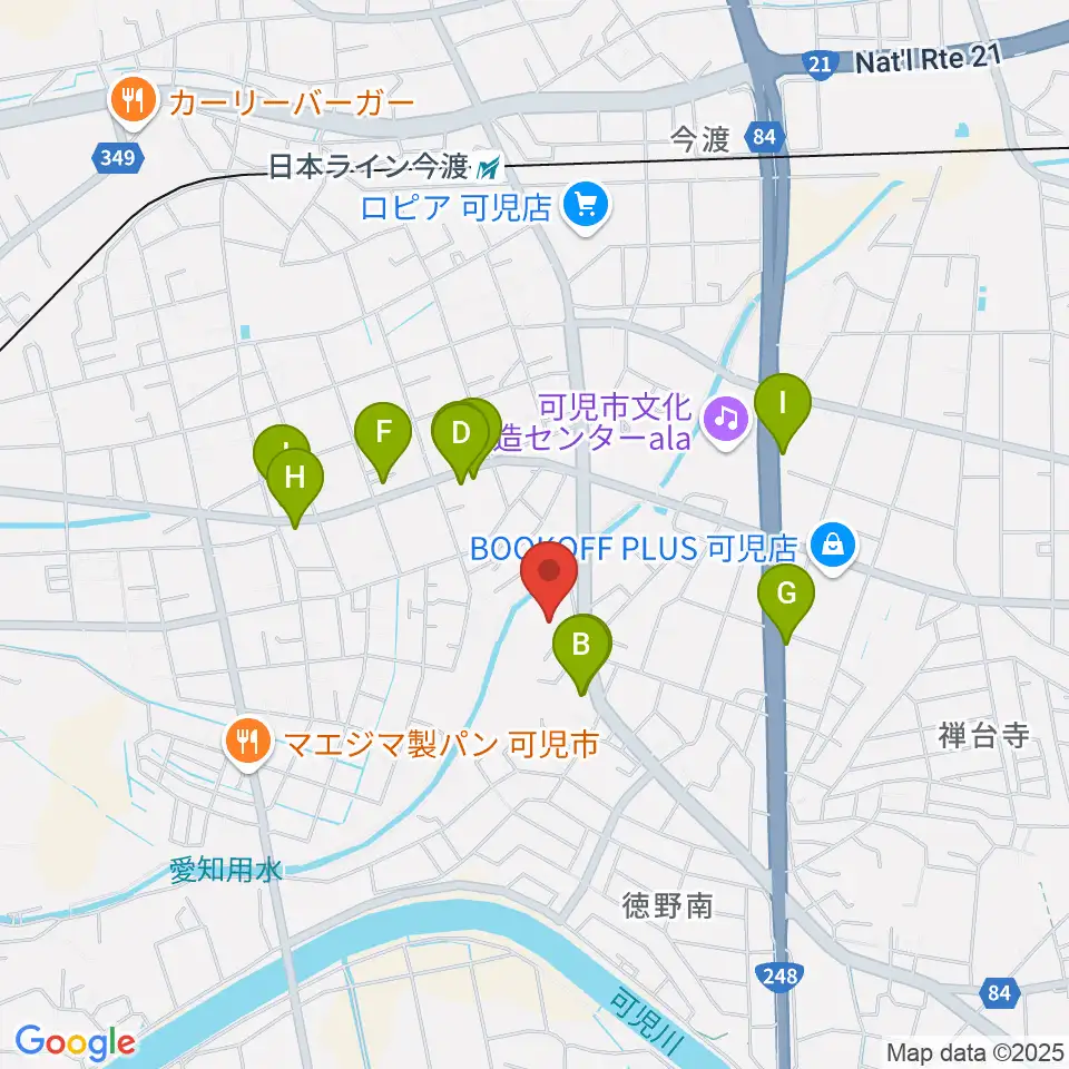 ヤイリギター周辺のファミレス・ファーストフード一覧地図