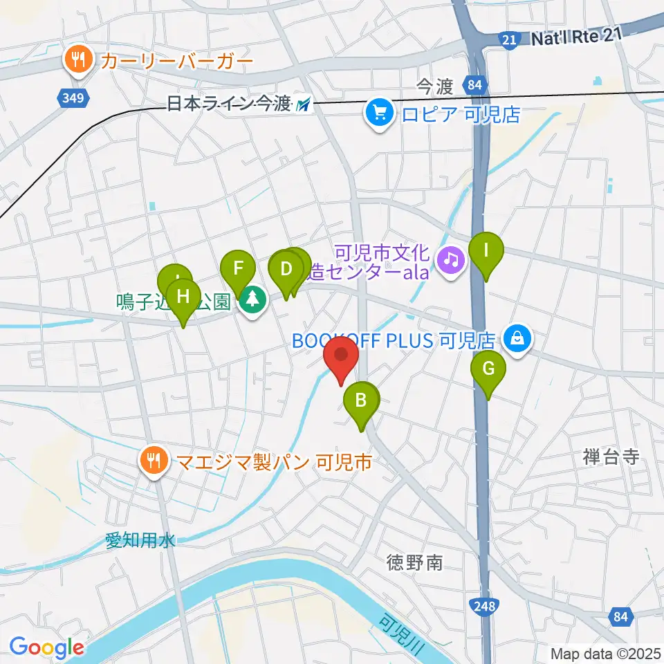 ヤイリギター周辺のファミレス・ファーストフード一覧地図