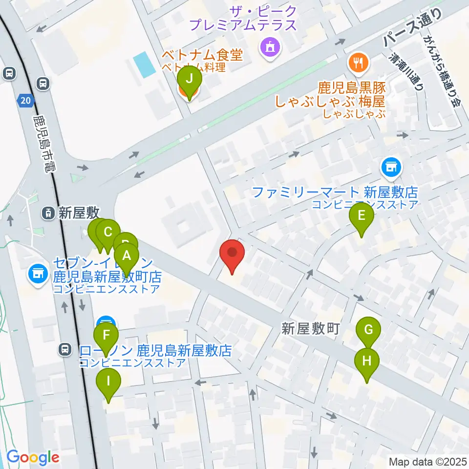 鹿児島音楽教室周辺のファミレス・ファーストフード一覧地図