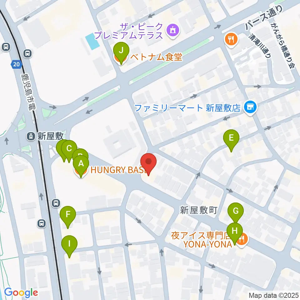 鹿児島音楽教室周辺のファミレス・ファーストフード一覧地図