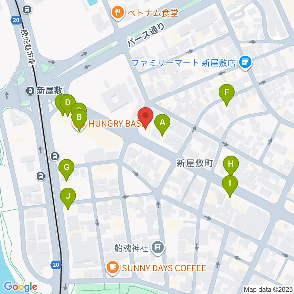鹿児島音楽教室周辺のファミレス・ファーストフード一覧地図