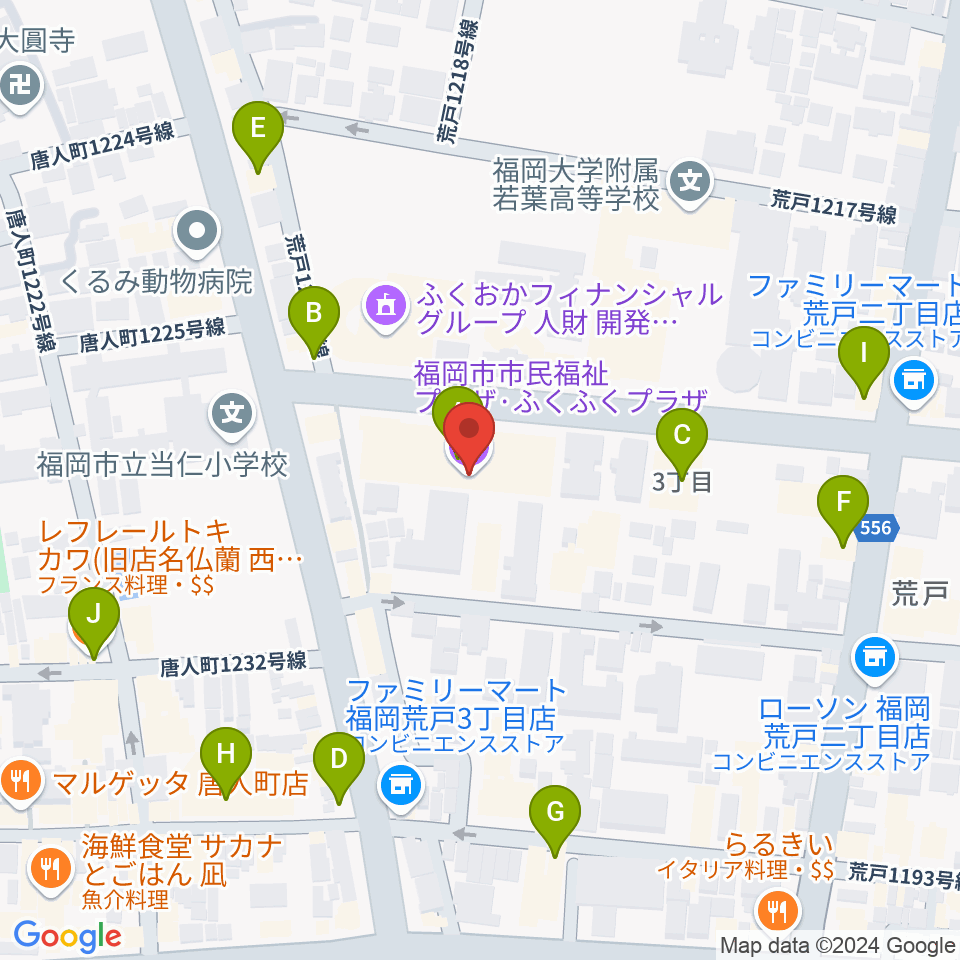 ふくふくプラザ周辺のファミレス・ファーストフード一覧地図